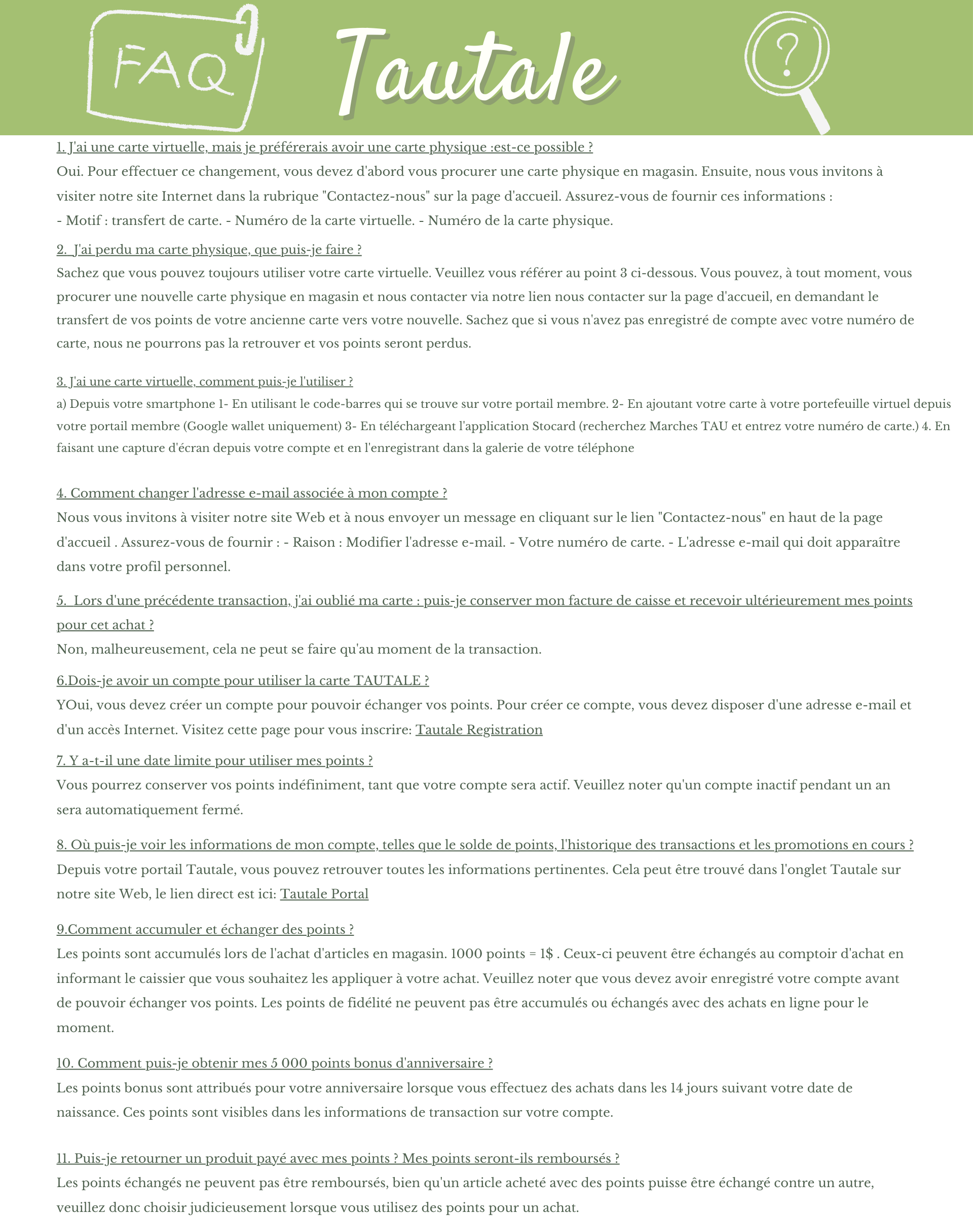 TAUTALE FAQ FRENCH